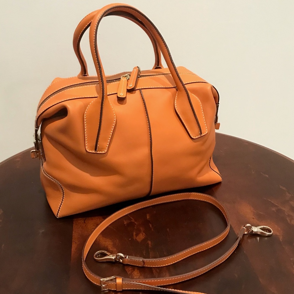 Tod's Orange Leather D Cube Bowler Bag